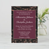 Burgundy en Roos Gold String Lights Wedding Kaart (Staand voorkant)