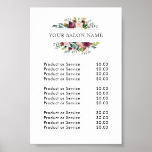 Burgundy en Roze Aquarel Bloemen Prijslijst Poster