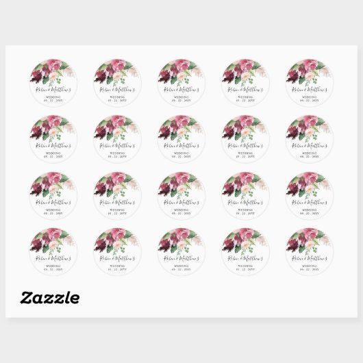 Burgundy en Roze Bloemen Envelope Zegel / Favoriet (Vel)