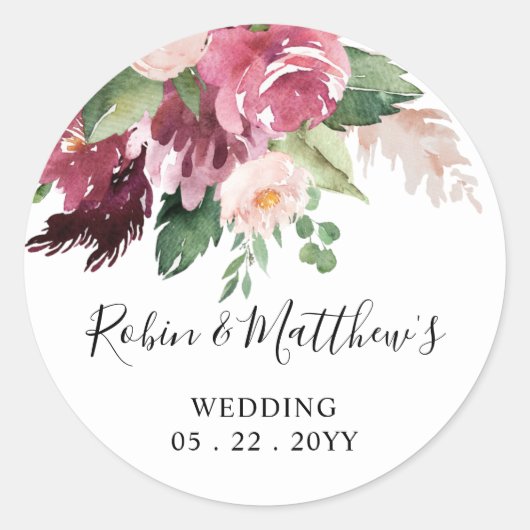 Burgundy en Roze Bloemen Envelope Zegel / Favoriet (Voorkant)