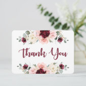 Burgundy en roze floral Dank u wel! Bedankkaart (Staand voorkant)