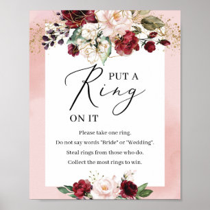 Burgundy en roze floral hebben een ring op het bor poster