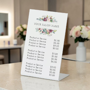 Burgundy en Roze Waterverf Bloem Prijslijst Reclamebord Met Voetstuk