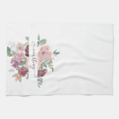 Burgundy en roze waterverf bloemstuk gepersonalise theedoek (Horizontaal)