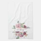 Burgundy en roze waterverf bloemstuk gepersonalise theedoek (Verticaal)