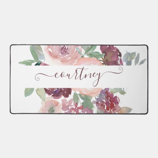 Burgundy en roze waterverf, gepersonaliseerd bureaumat (Voorkant)