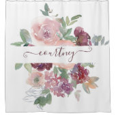 Burgundy en roze waterverf, gepersonaliseerd douchegordijn (Voorkant)