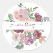 Burgundy en roze waterverf, gepersonaliseerd ronde sticker (Voorkant)