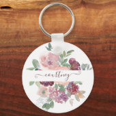 Burgundy en roze waterverf, gepersonaliseerd sleutelhanger (Voorkant)