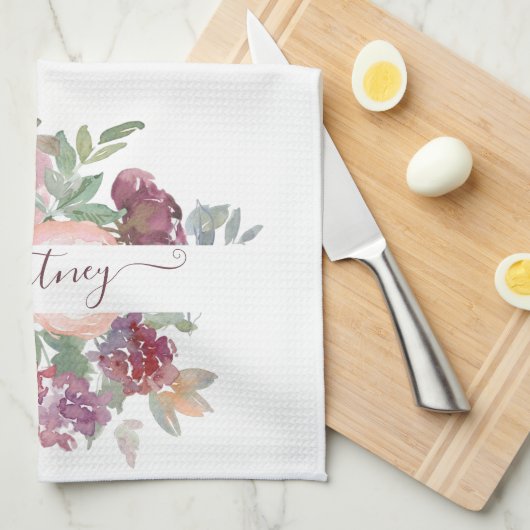 Burgundy en roze waterverf, gepersonaliseerd theedoek (Quarter Fold)