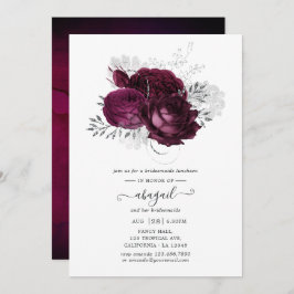 Burgundy en Silver Floral Bridesmaids Luncheon Kaart