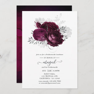 Burgundy en Silver Floral Bridesmaids Luncheon Kaart