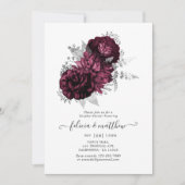 Burgundy en Silver Floral Couples Shower Kaart (Voorkant)