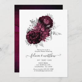 Burgundy en Silver Floral Couples Shower Kaart