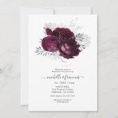 Burgundy en Silver Floral Engagement Party Invita Kaart (Voorkant)