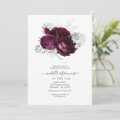Burgundy en Silver Floral Engagement Party Invita Kaart (Staand voorkant)
