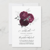 Burgundy en Silver Floral Online Virtual Wedding Kaart (Voorkant)