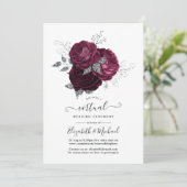 Burgundy en Silver Floral Online Virtual Wedding Kaart (Staand voorkant)