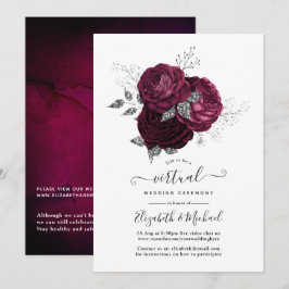 Burgundy en Silver Floral Online Virtual Wedding Kaart