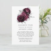 Burgundy en Silver Floral Reduced Wedding Guests Aankondiging (Staand voorkant)