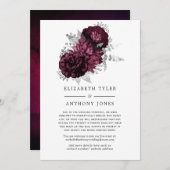 Burgundy en Silver Floral Reduced Wedding Guests Aankondiging (Voorkant / Achterkant)