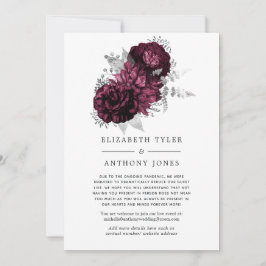 Burgundy en Silver Floral Reduced Wedding Guests Aankondiging