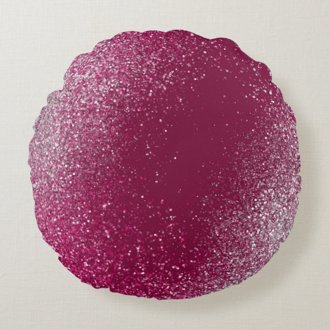 Burgundy en Silver Glitter Rond Kussen (Voorkant)