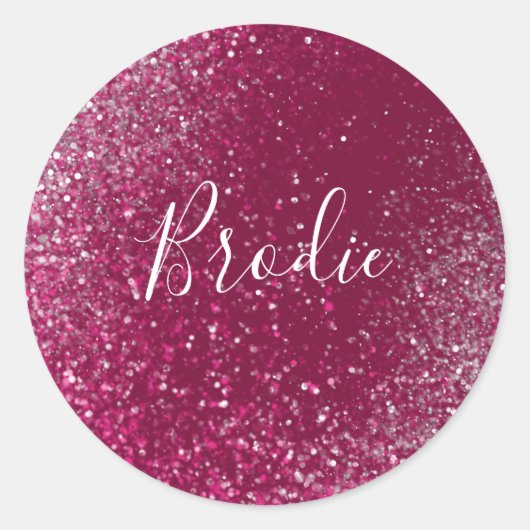 Burgundy en Silver Glitter Ronde Sticker (Voorkant)