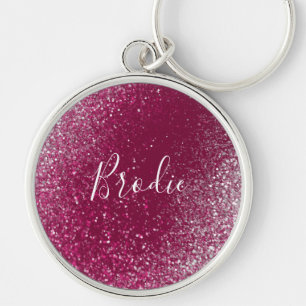 Burgundy en Silver Glitter Sleutelhanger