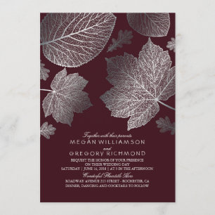 Burgundy en Silver Leaves  Fall Wedding Kaart