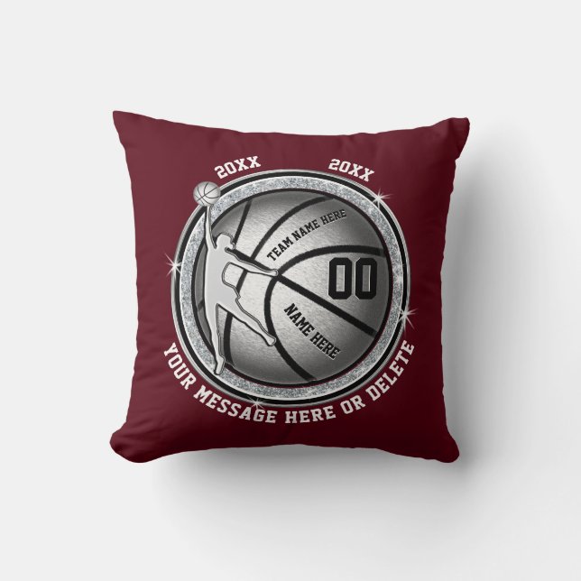 Burgundy en Silver Persoonlijke Basketball Gifts Kussen (Voorkant)
