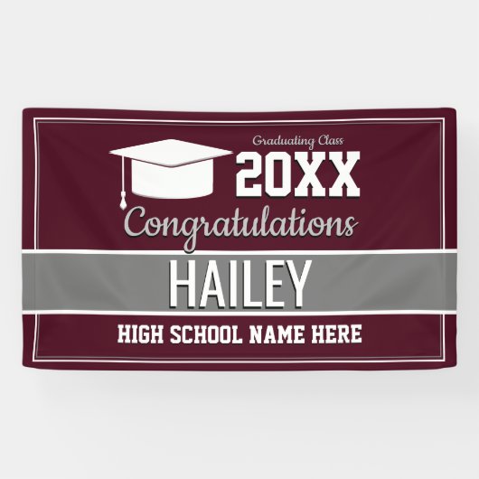 Burgundy en Silver School Colors Afstuderen Spandoek (Horizontaal)