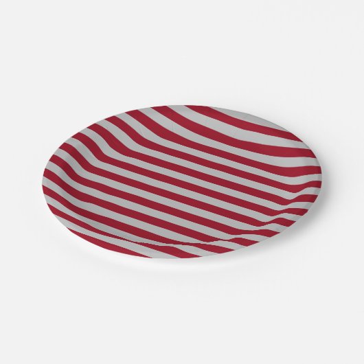 Burgundy en Silver Stripes Papieren Bordje (Gekanteld)