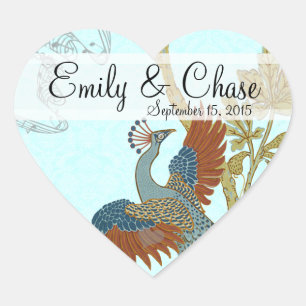 Burgundy en Teal Pauw Huwelijkssticker Hart Sticker