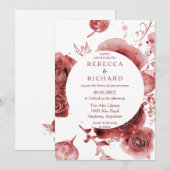 Burgundy en White Charming Wedding Kaart (Voorkant / Achterkant)