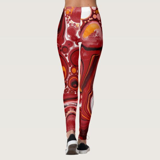 Burgundy en White Digital Fluid Art Leggings (Achterkant)