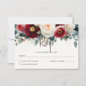 Burgundy en White Floral Wedding RSVP Kaartje (Voorkant)