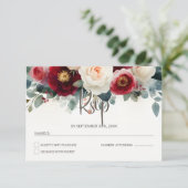 Burgundy en White Floral Wedding RSVP Kaartje (Staand voorkant)