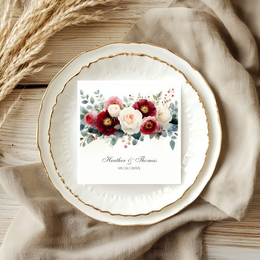 Burgundy en White Floral Wedding Servet