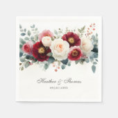 Burgundy en White Floral Wedding Servet (Voorkant)
