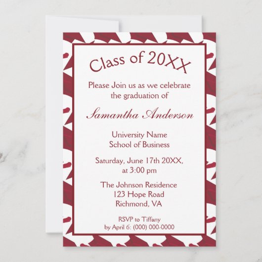 Burgundy en White Graduation Party Kaart (Voorkant)