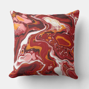 Burgundy en White Marble Fluid Art Buitenkussen
