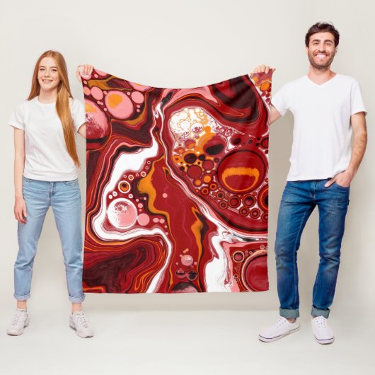 Burgundy en White Marble Fluid Art Fleece Deken (In situ)