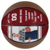 Burgundy en White Persoonlijke foto Basketball Basketbal (Voorkant)