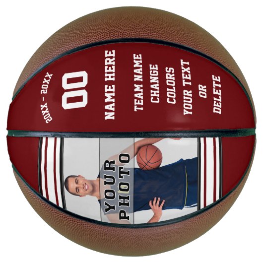 Burgundy en White Persoonlijke foto Basketball Basketbal (Voorkant)