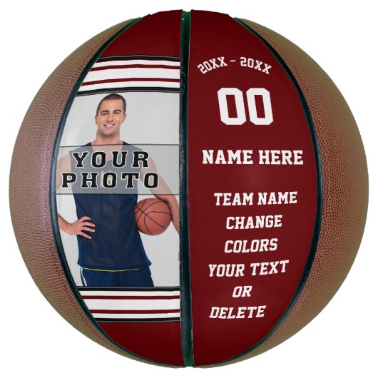 Burgundy en White Persoonlijke foto Basketball Basketbal (Verticaal)