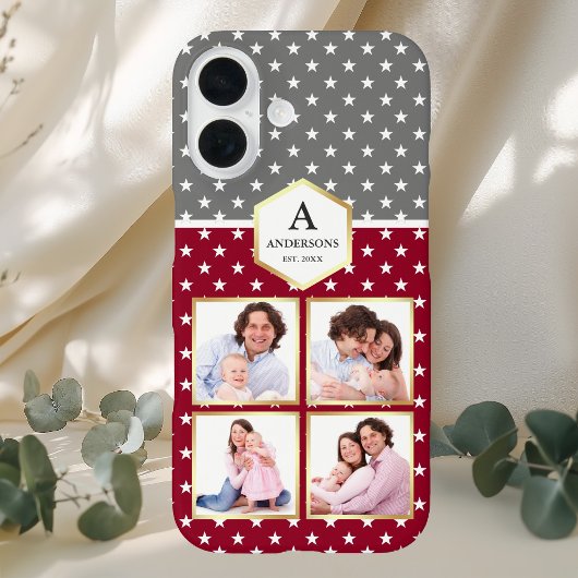 Burgundy en White Stars Pattern Foto Collage Case-Mate iPhone Case