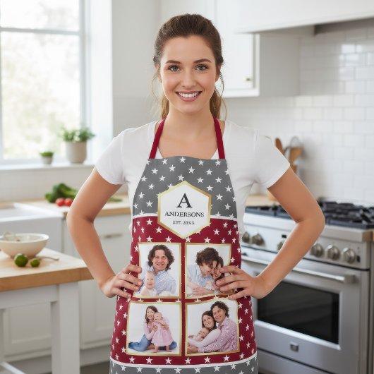 Burgundy en White Stars Pattern Foto Collage Schort