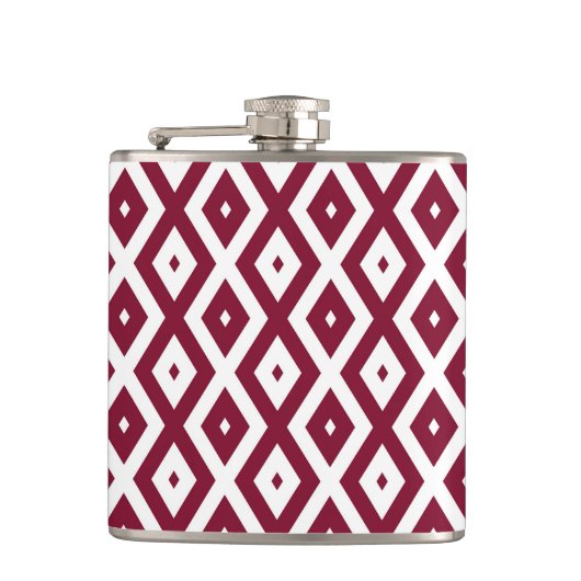 Burgundy- en wit diamantpatroon heupfles (Voorkant)
