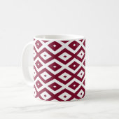 Burgundy- en wit diamantpatroon koffiemok (Voorkant links)